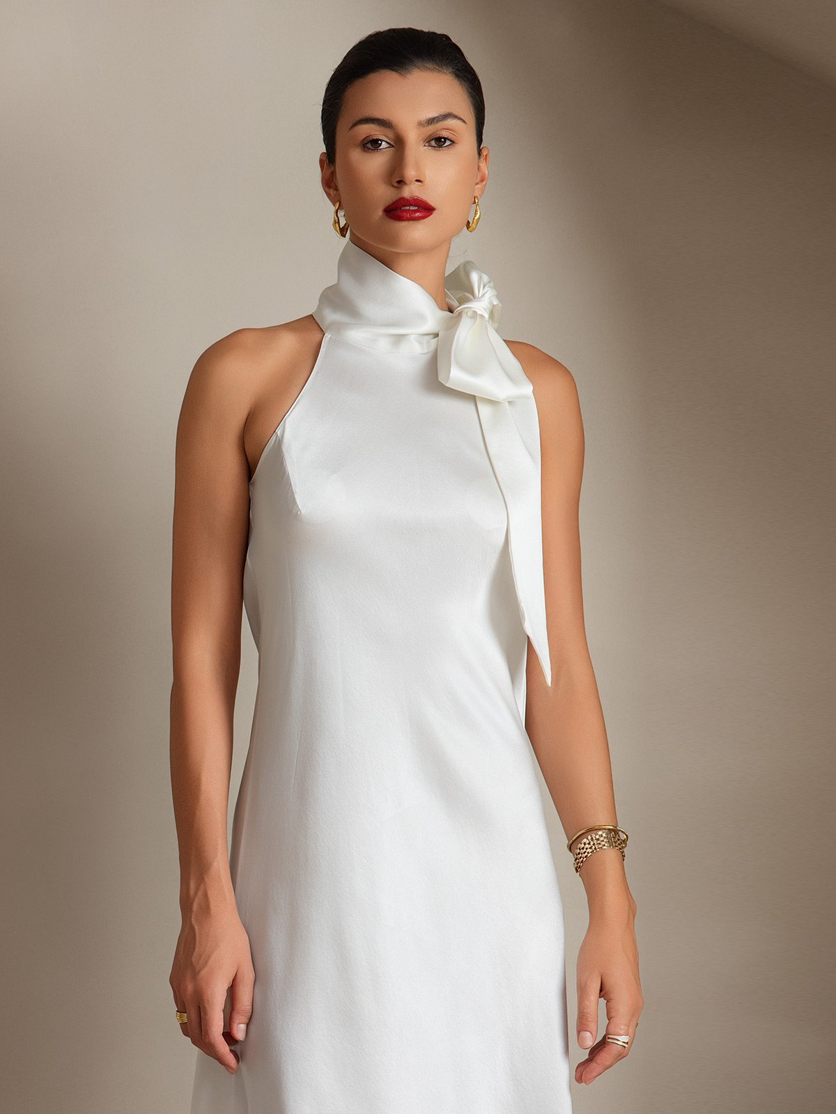 [Blanco] SilkSilky-ES 19Momme Seda Sin mangas Corbata Vestido 003