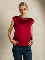 [Vino] SilkSilky-ES Cap Sleeve Round Neck Camisetas de Mujer 006