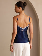 [Azul Oscuro] SilkSilky-ES Spaghetti Strap V Neck Top de tirantes 002