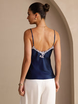 [Azul Oscuro] SilkSilky-ES Spaghetti Strap V Neck Top de tirantes 002