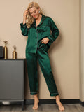 SilkSilky ES Seda Pura Manga larga Solapa Pijamas de mujer Verde 005