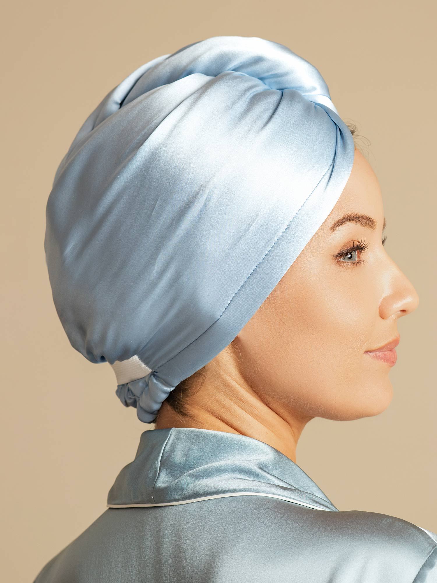 [Cielo Azul] SilkSilky-ES Seda Pura Hair Towel Wrap 002,