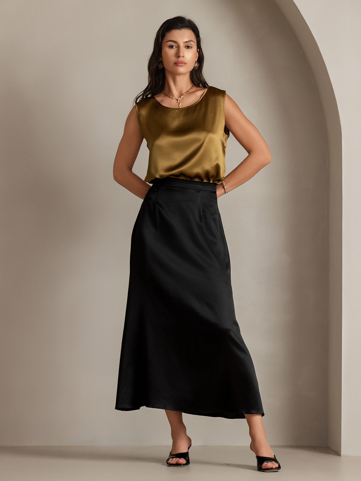 [Marrón] SilkSilky-ES 19Momme Seda Camisoles 006