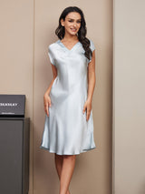 [Azul Claro] SilkSilky-ES Cap Sleeve V Neck Camisón 003