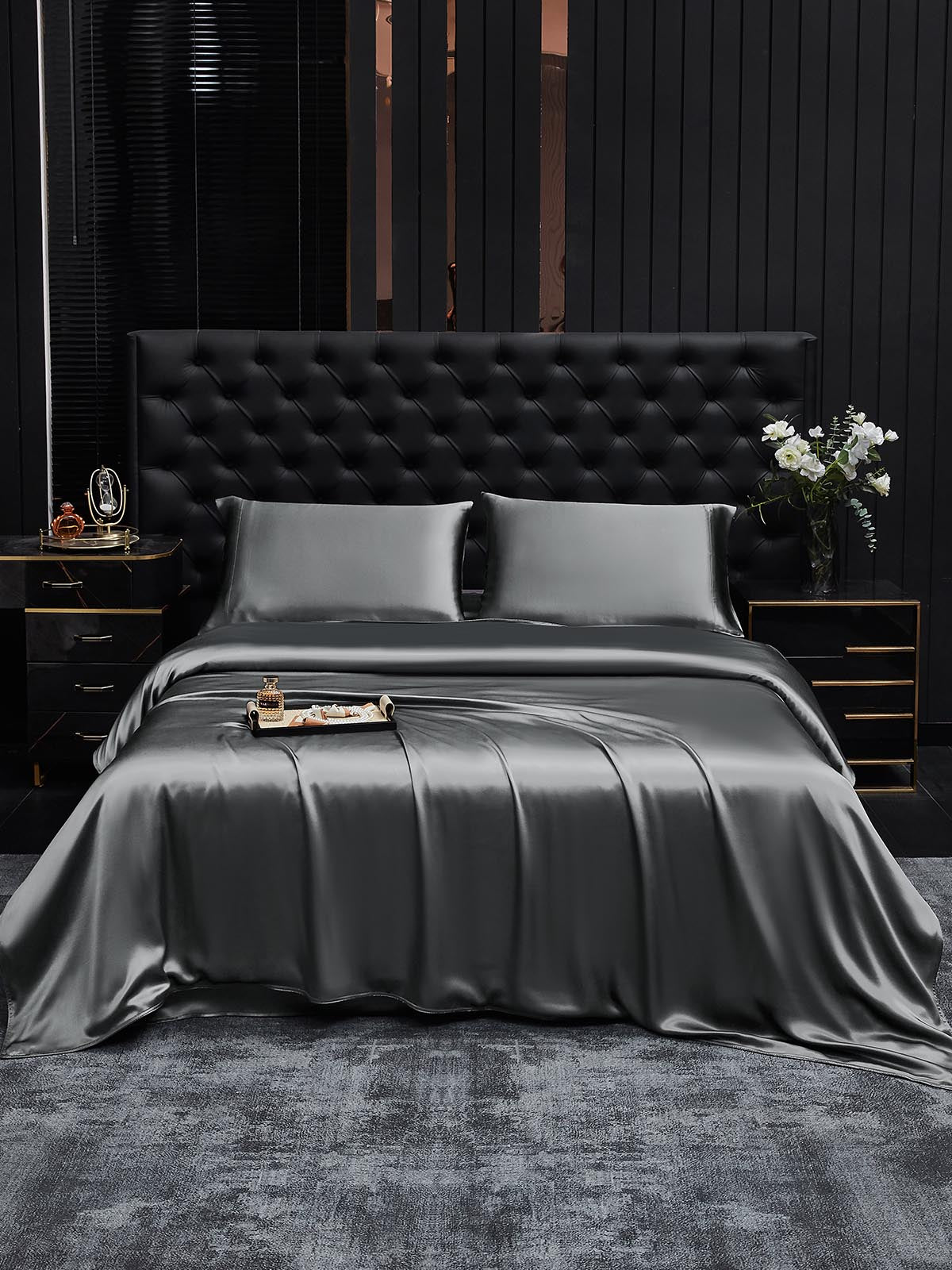 [Gris Oscuro] SilkSilky-ES 19Momme Seda Pura Bedding Set 002