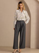 [Flor de Salvia] SilkSilky-ES Long Sleeve Lapel Collar Blusa 008