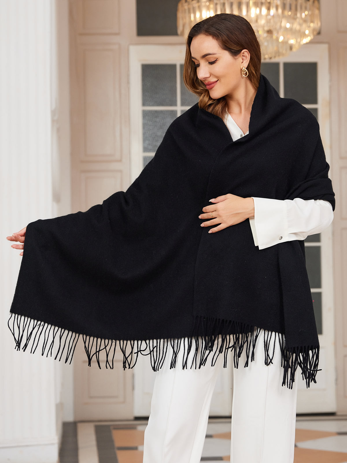 [Negro] SilkSilky-ES Lana Scarf 001