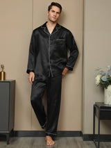 [Negro] SilkSilky-ES Long Sleeve Lapel Collar Pijamas de hombre 004