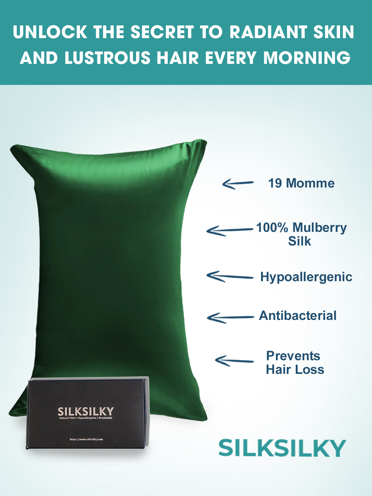 [Verde Oscuro] SilkSilky-ES 19Momme Seda Pura Pillowcase 003