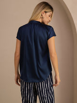 [Azul Oscuro] SilkSilky-ES Short Sleeve Blouse 002