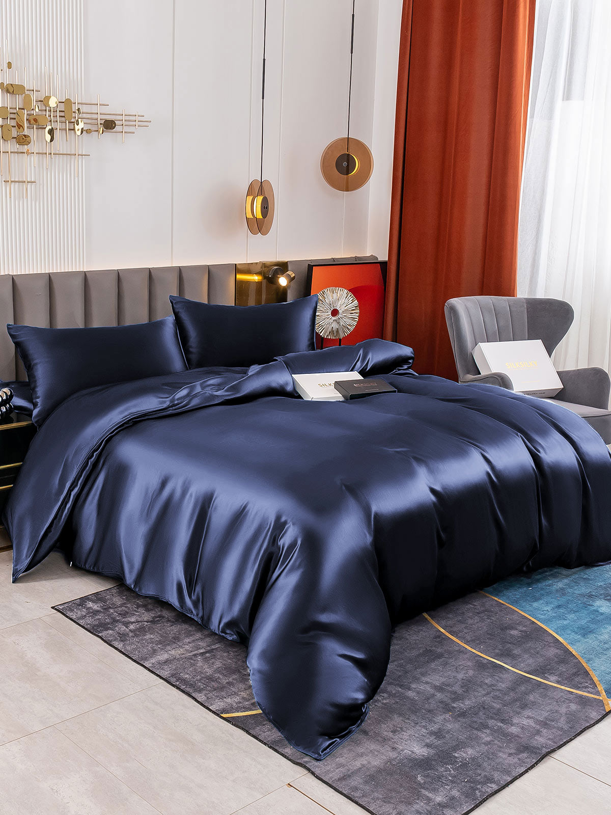 [Azul Oscuro] SilkSilky-ES 19Momme Seda Pura Bedding Set 003