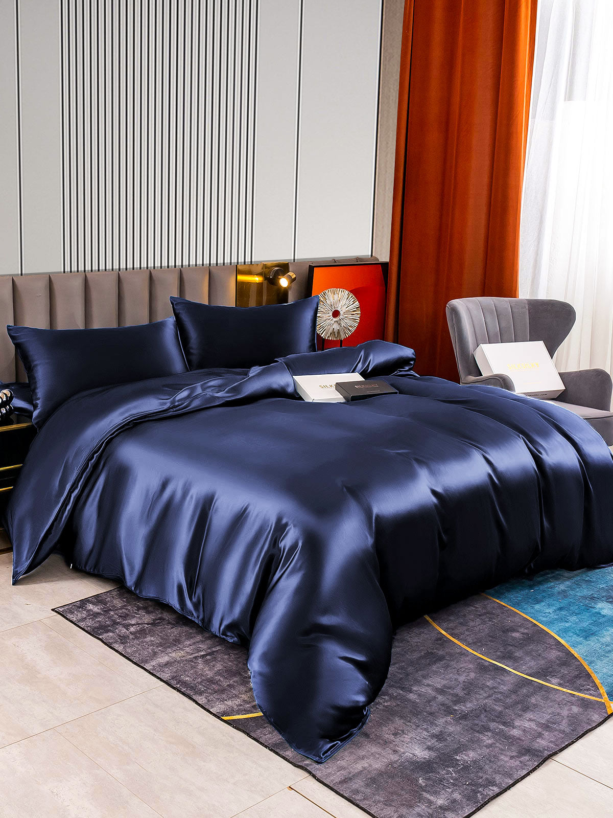 [Azul Oscuro] SilkSilky-ES 22Momme Seda Pura Bedding Set 002