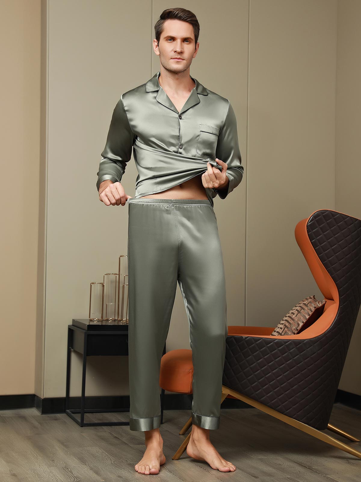 Pijama De Hombre De Pura Seda Con Mangas Largas Y Cuello Solapa – ES ...