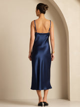 [Azul Oscuro] SilkSilky-ES Spaghetti Strap V Neck Vestido 002