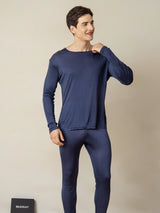 [Azul Oscuro] SilkSilky-ES Long Sleeve Round Neck Ropa Interior Larga Hombre 003