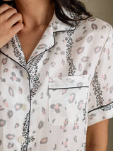 [Leopardo Blanco] SilkSilky-ES Short Sleeve Notch Collar Pijamas de mujer 005