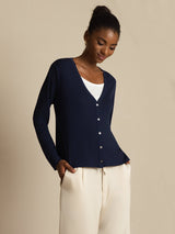 [Azul Oscuro] SilkSilky-ES Long Sleeve Cárdigan Mujer 003