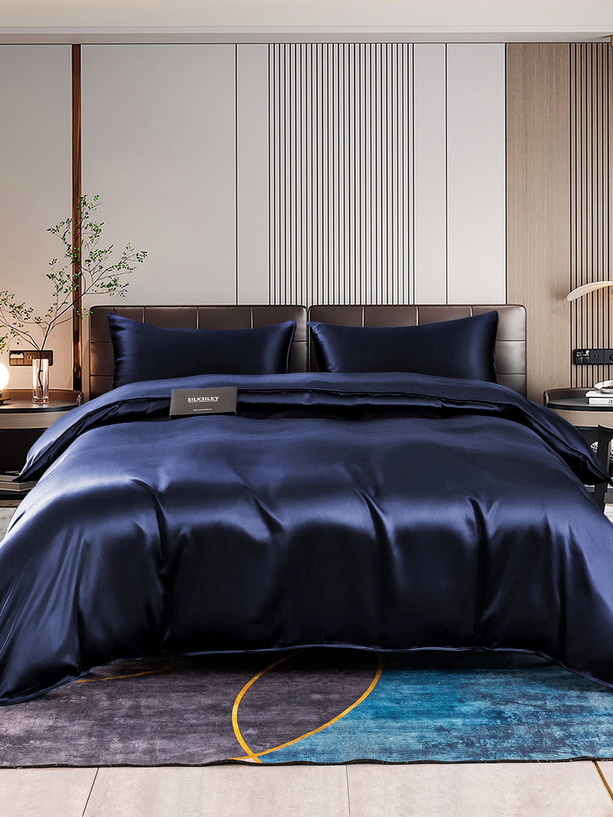 [Azul Oscuro] SilkSilky-ES 22Momme Seda Pura Bedding Set 001