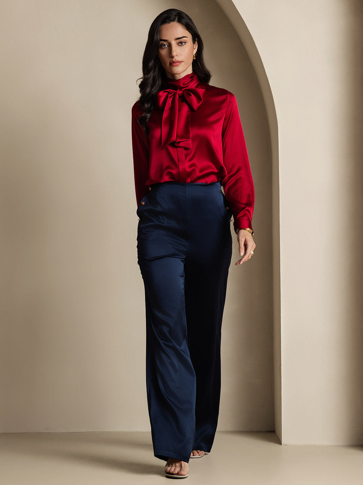 [Vino] SilkSilky-ES 19Momme Manga larga Blusa 004