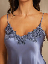 [Azul Acero] SilkSilky-ES Spaghetti Strap V Neck Camisón 004