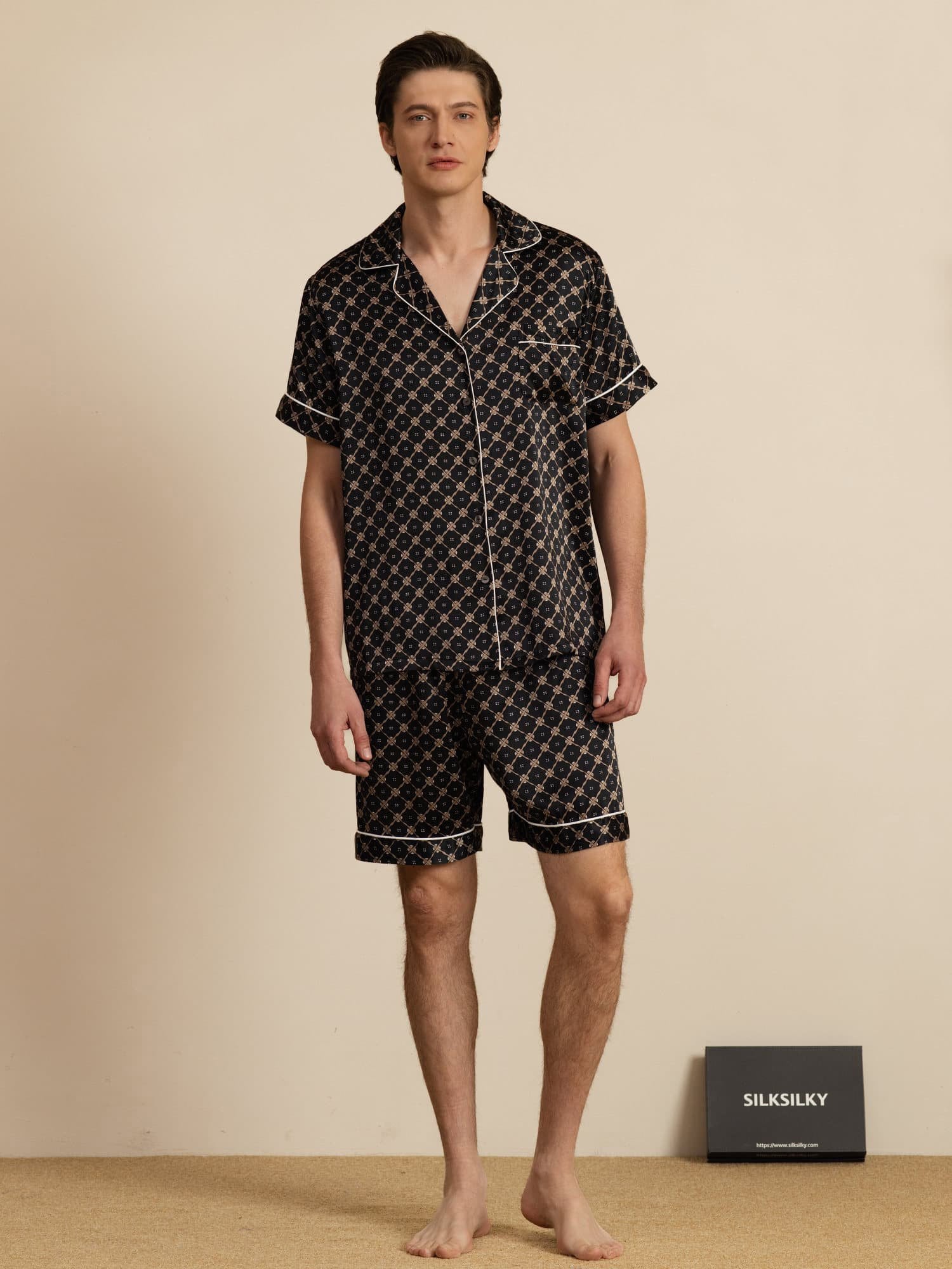 [Cadena Negra] SilkSilky-ES Manga corta Cuello de Muesca Pijamas de hombre 007