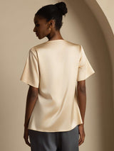 [Champán] SilkSilky-ES Short Sleeve Cowl Neck Blusas 002