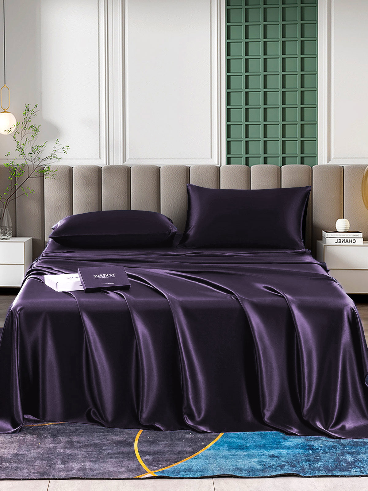 [Morado Oscuro] SilkSilky-ES 22Momme Seda Pura Bedding Set 001,