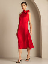 [Rojo] SilkSilky-ES Sleeveless Halter Vestido 006