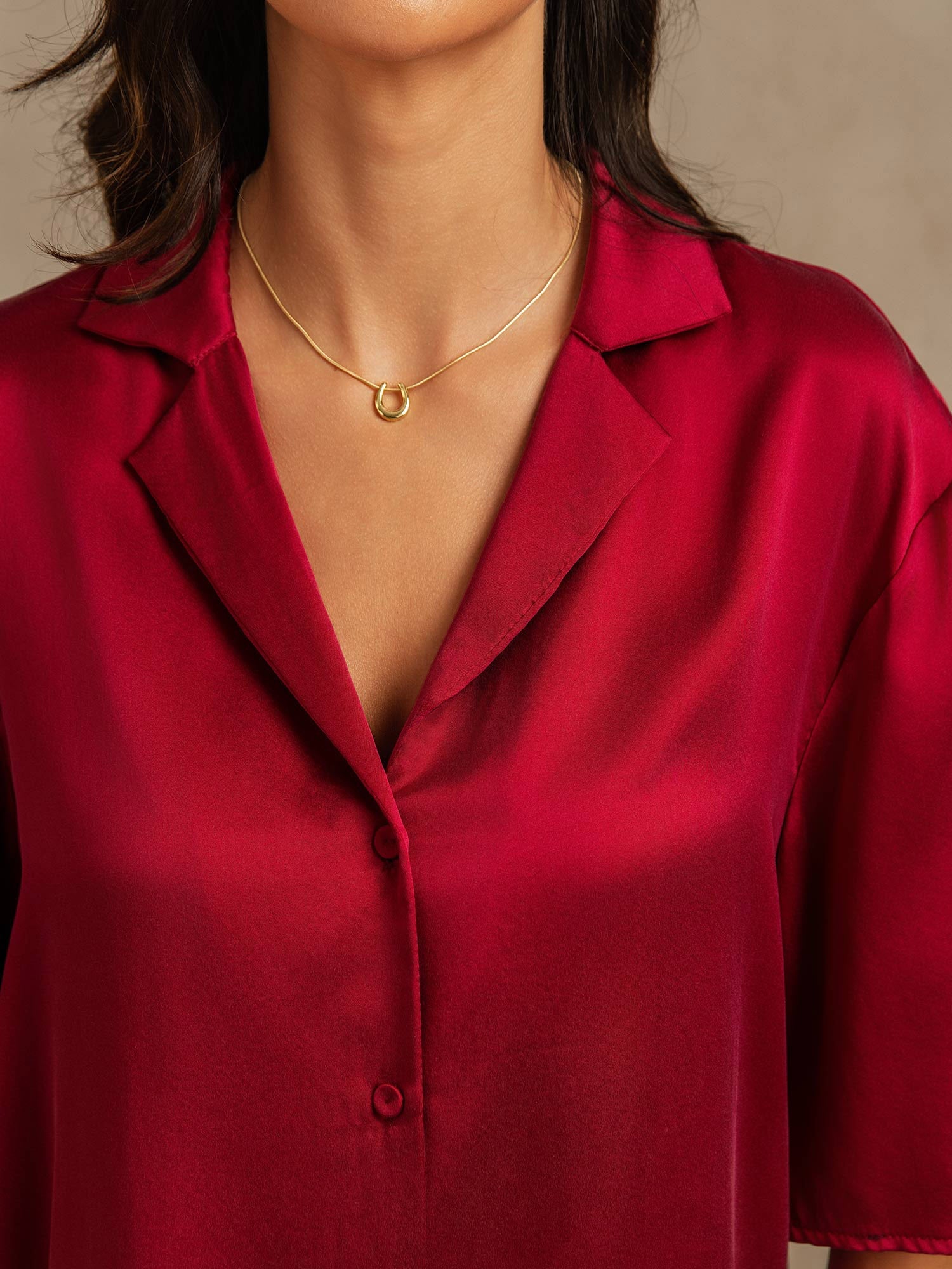 [Vino] SilkSilky-ES 19Momme Seda Pura Cuello Camisero Pijamas de mujer 003,