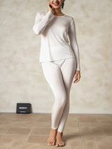 [Blanco] SilkSilky-ES Long Sleeve Round Neck Ropa Interior Larga Mujer 005