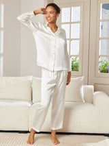 [Blanco] SilkSilky-ES Long Sleeve Lapel Collar Pijamas de mujer 005