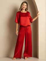 [Vino] SilkSilky-ES Half Sleeve Round Neck Pijamas de mujer 005