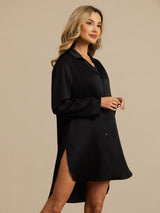 [Negro] SilkSilky-ES Long Sleeve Lapel Collar Camisas de dormir 004