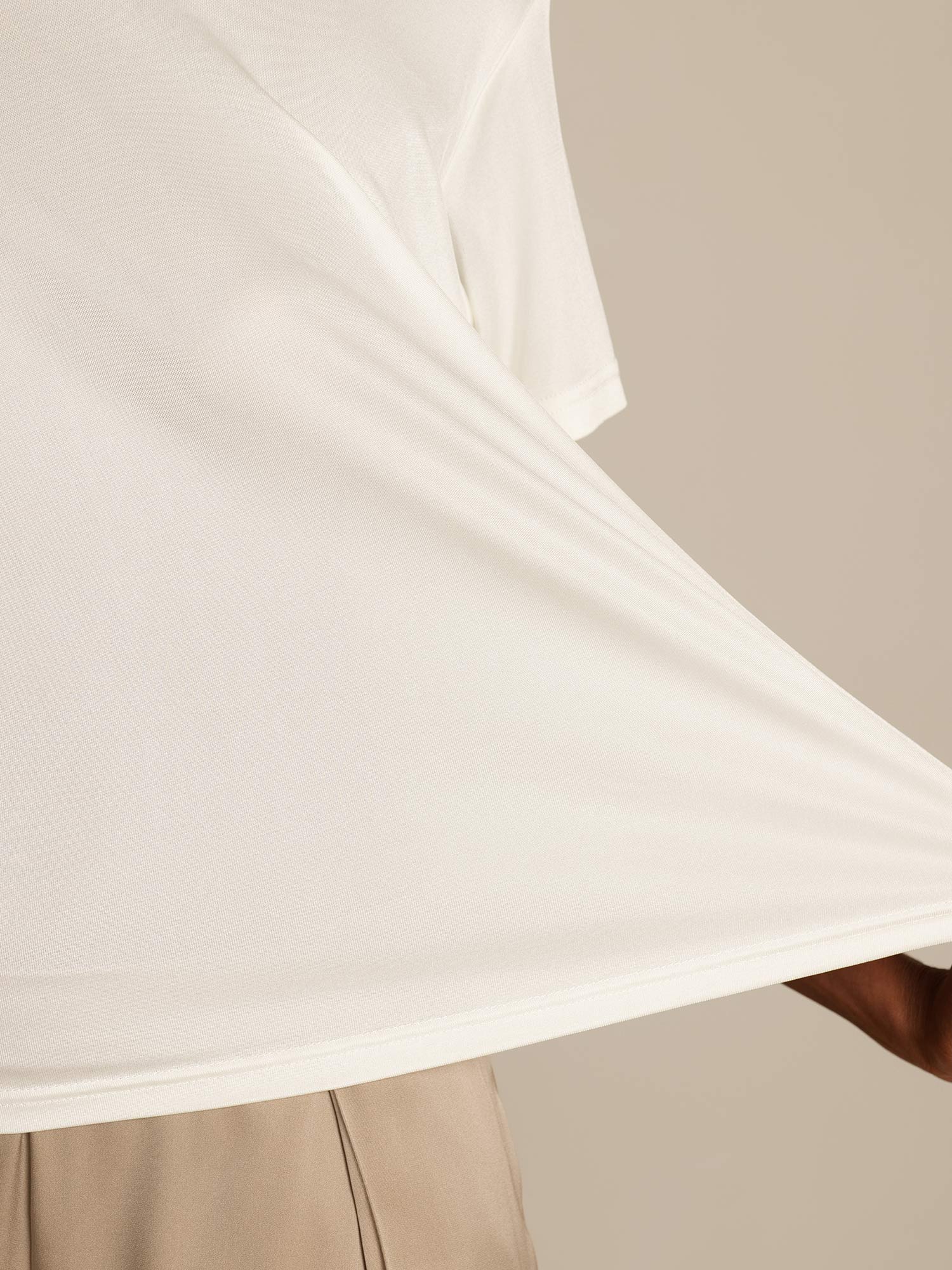 [Blanco] SilkSilky-ES Tejido de seda Womens T-Shirt 005,