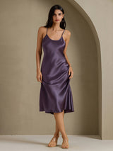 [Gris Púrpura] SilkSilky-ES Spaghetti Strap V Neck Vestido 006