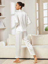[Blanco] SilkSilky-ES Long Sleeve Lapel Collar Pijamas de mujer 003