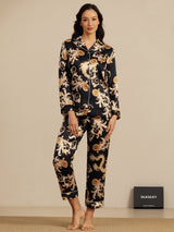 [Dragón Negro] SilkSilky-ES Long Sleeve Lapel Collar Pijamas de mujer 007