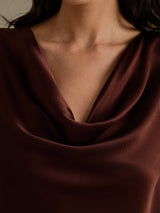 [Chocolate Negro] SilkSilky-ES Cap Sleeve Cowl Neck Camisetas de Mujer 004