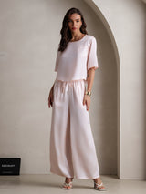 [Rosa] SilkSilky-ES Half Sleeve Round Neck Pijamas de mujer 004