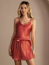 [Ginkgo Burdeos] SilkSilky-ES Spaghetti Strap V Neck Conjunto de tirantes 006