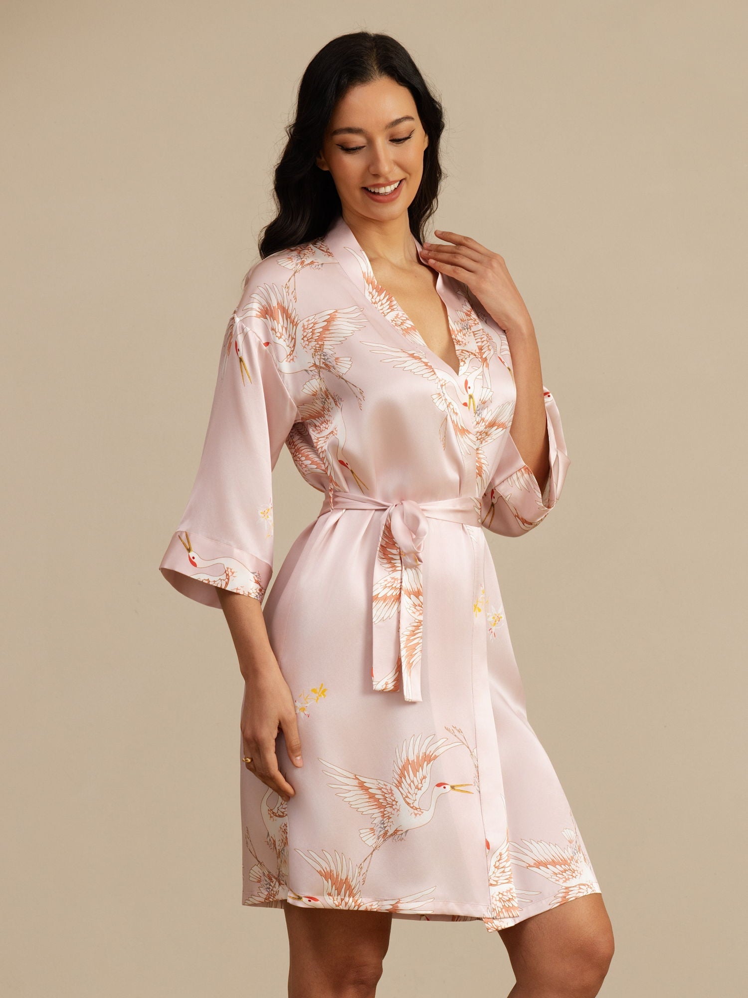 [Rosa] SilkSilky-ES 19Momme Manga francesa Bata de mujer 007