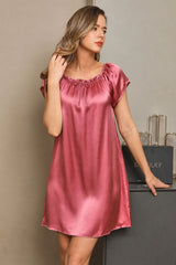 [Malva Pálido] SilkSilky-ES Cap Sleeve Square Neck Camisón 001