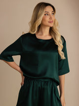 [Verde Oscuro] SilkSilky-ES Short Sleeve Round Neck Pijamas de mujer 005