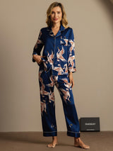[Azul Oscuro] SilkSilky-ES 19Momme Manga larga Cuello de Muesca Pijamas de mujer 004