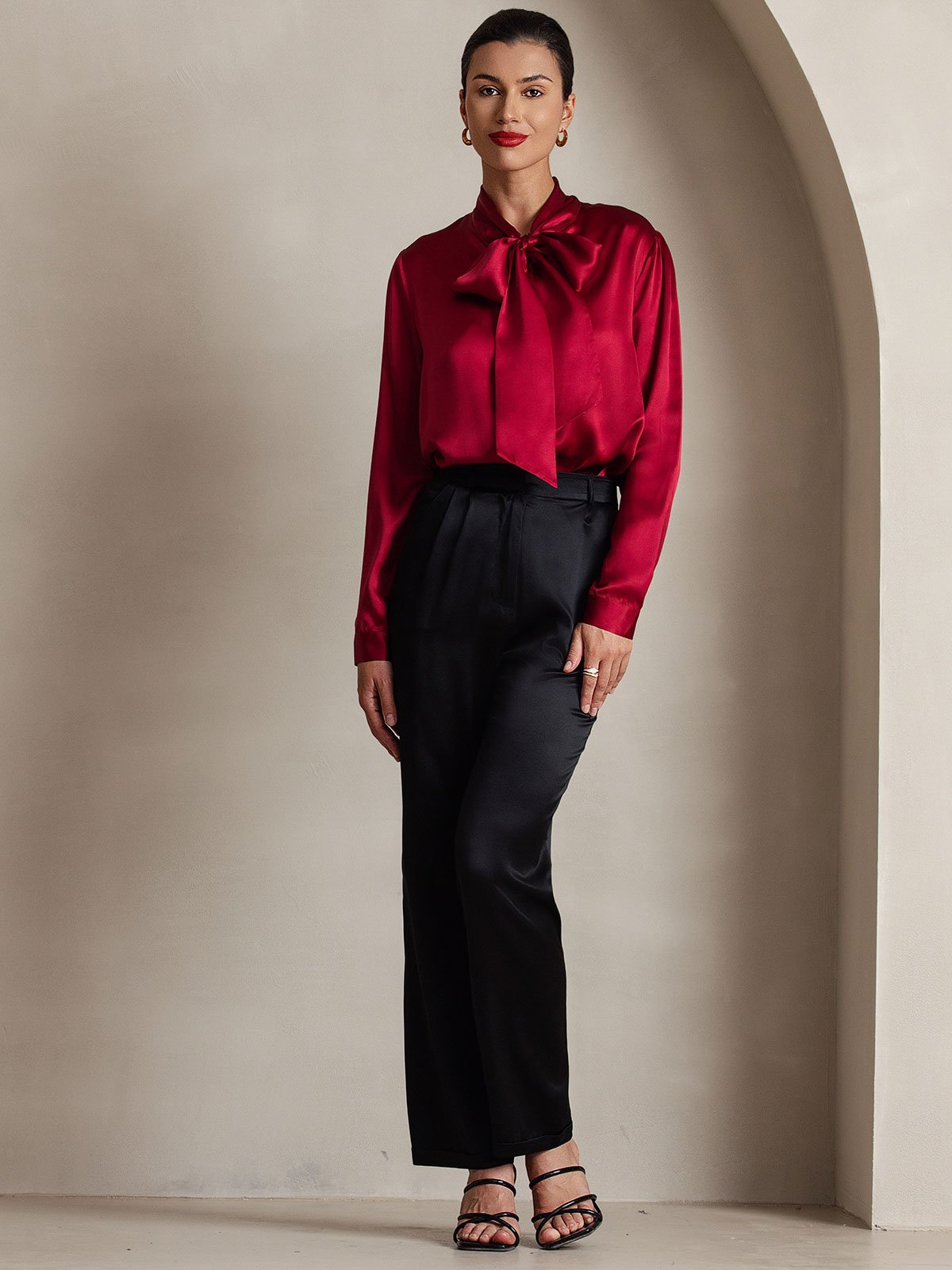 [Vino] SilkSilky-ES 19Momme Seda Manga larga Blouse 006