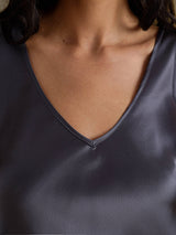[Gris Oscuro] SilkSilky-ES Sleeveless V Neck Top de tirantes 005