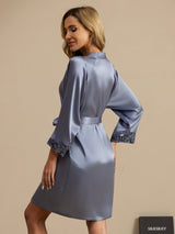 [Azul Claro] SilkSilky-ES 3/4 Sleeve Bata de mujer 002