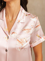 [Rosa] SilkSilky-ES Short Sleeve Lapel Collar Pijamas de mujer 004