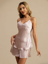[Rosa Corazón Geo] SilkSilky-ES Spaghetti Strap V Neck Conjunto de tirantes 004