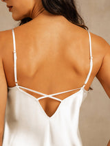 [Blanco] SilkSilky-ES Spaghetti Strap V Neck Camisón 005